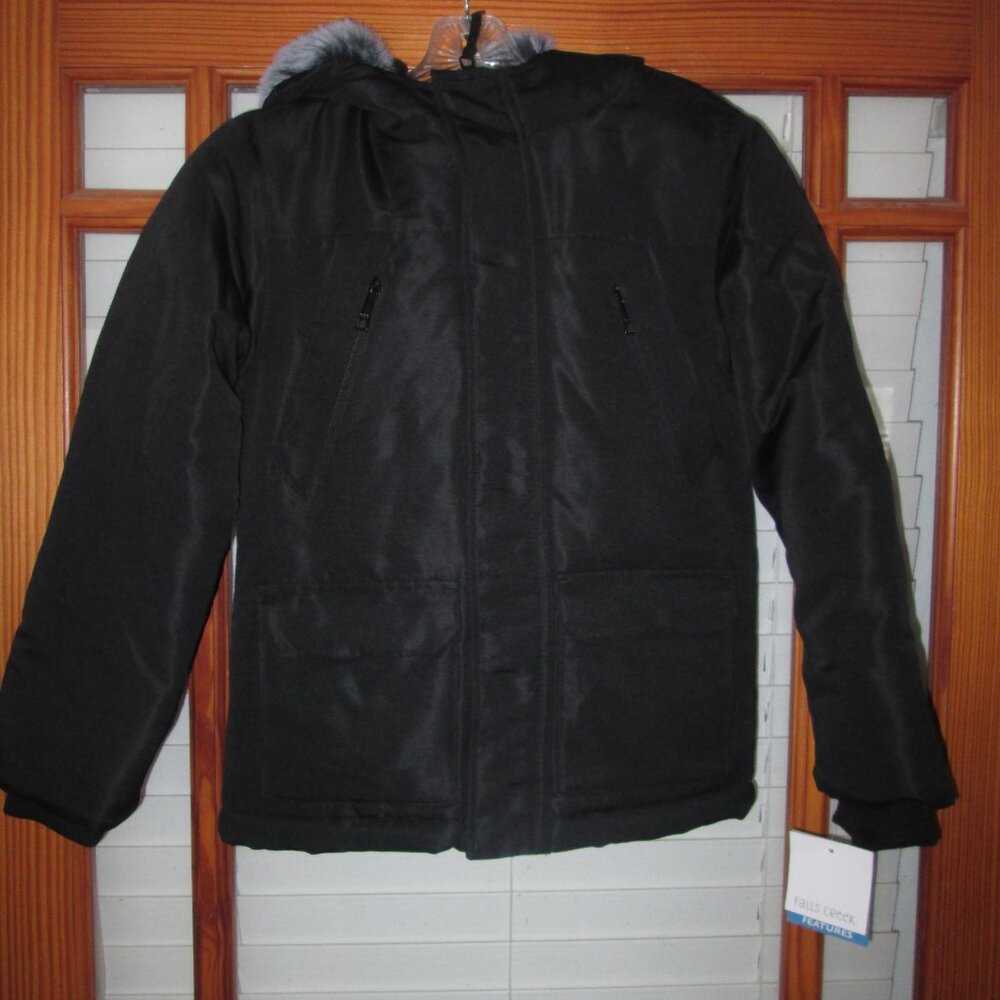 Falls Creek Kids Black Parka Jacket Small 6/7 Black NEW Recycled Material
